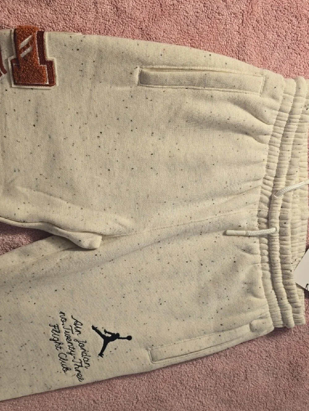 Jordan Kids Cream Speckled Joggers with Red Stripe Unisex